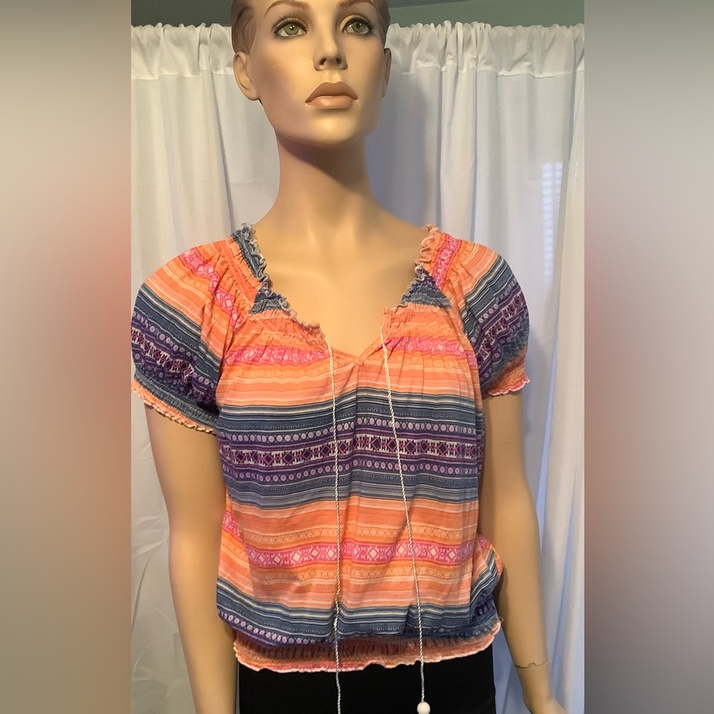 Self Esteem Banded Waist Multi Color Top Size L